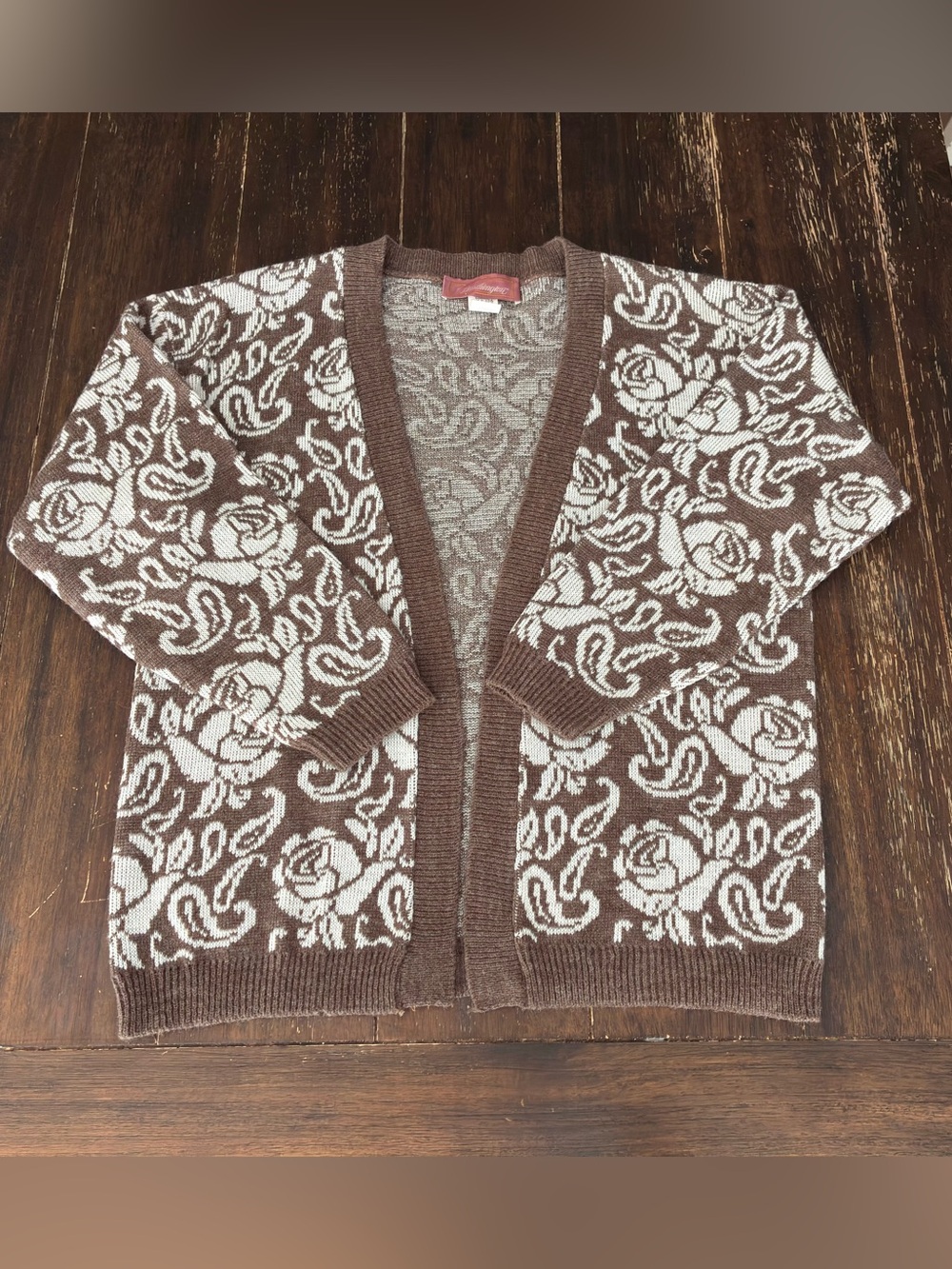 Vintage Worthington Cottagecore Jacquard Earth Tone Cozy Knit Cardigan Medium
